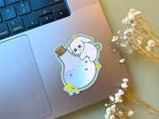 Potion Bunny Holographic Sticker | Cute Holo Rainbow Rabbit Sticker Spooky Kawaii Bunny Witches Potion Bottle Vinyl Waterproof Stickers