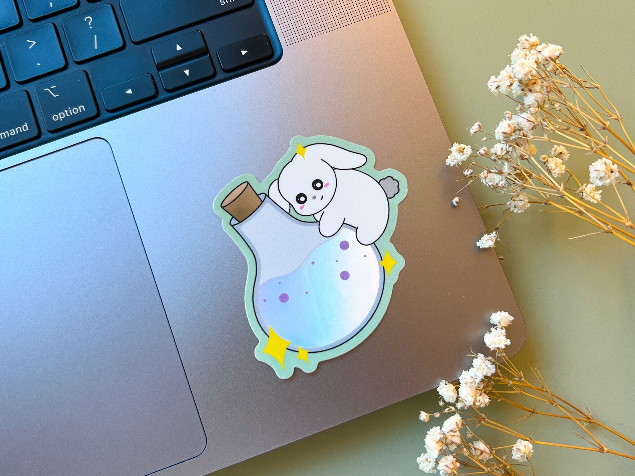 Potion Bunny Holographic Sticker | Cute Holo Rainbow Rabbit Sticker Spooky Kawaii Bunny Witches Potion Bottle Vinyl Waterproof Stickers