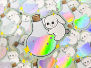 Potion Bunny Holographic Sticker | Cute Holo Rainbow Rabbit Sticker Spooky Kawaii Bunny Witches Potion Bottle Vinyl Waterproof Stickers
