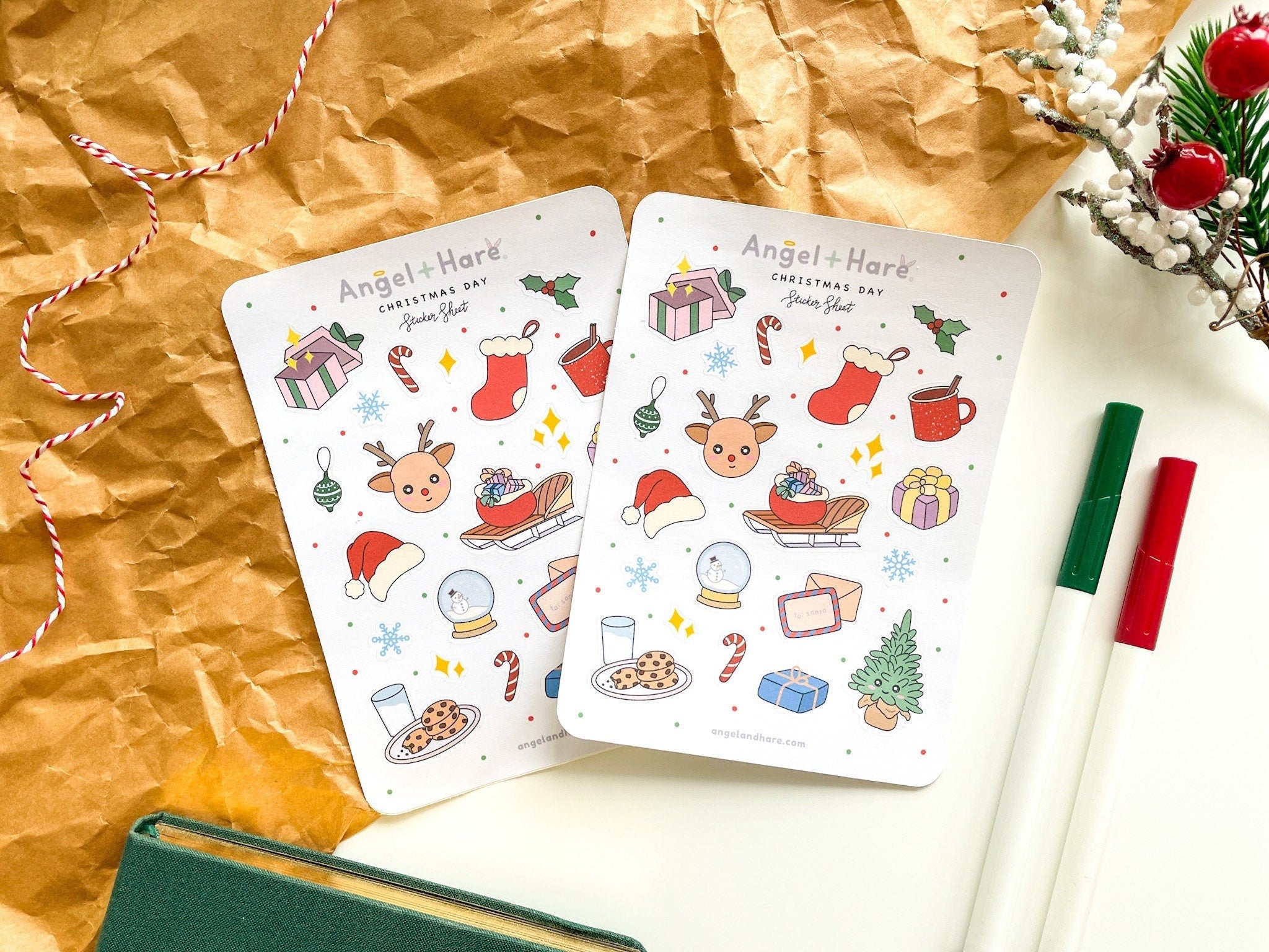 Christmas Day Sticker Sheet | Cute Xmas Stickers Holiday Santa Sleigh Reindeer Gift Presents Festive Bullet Journal Planner Winter Sparkles