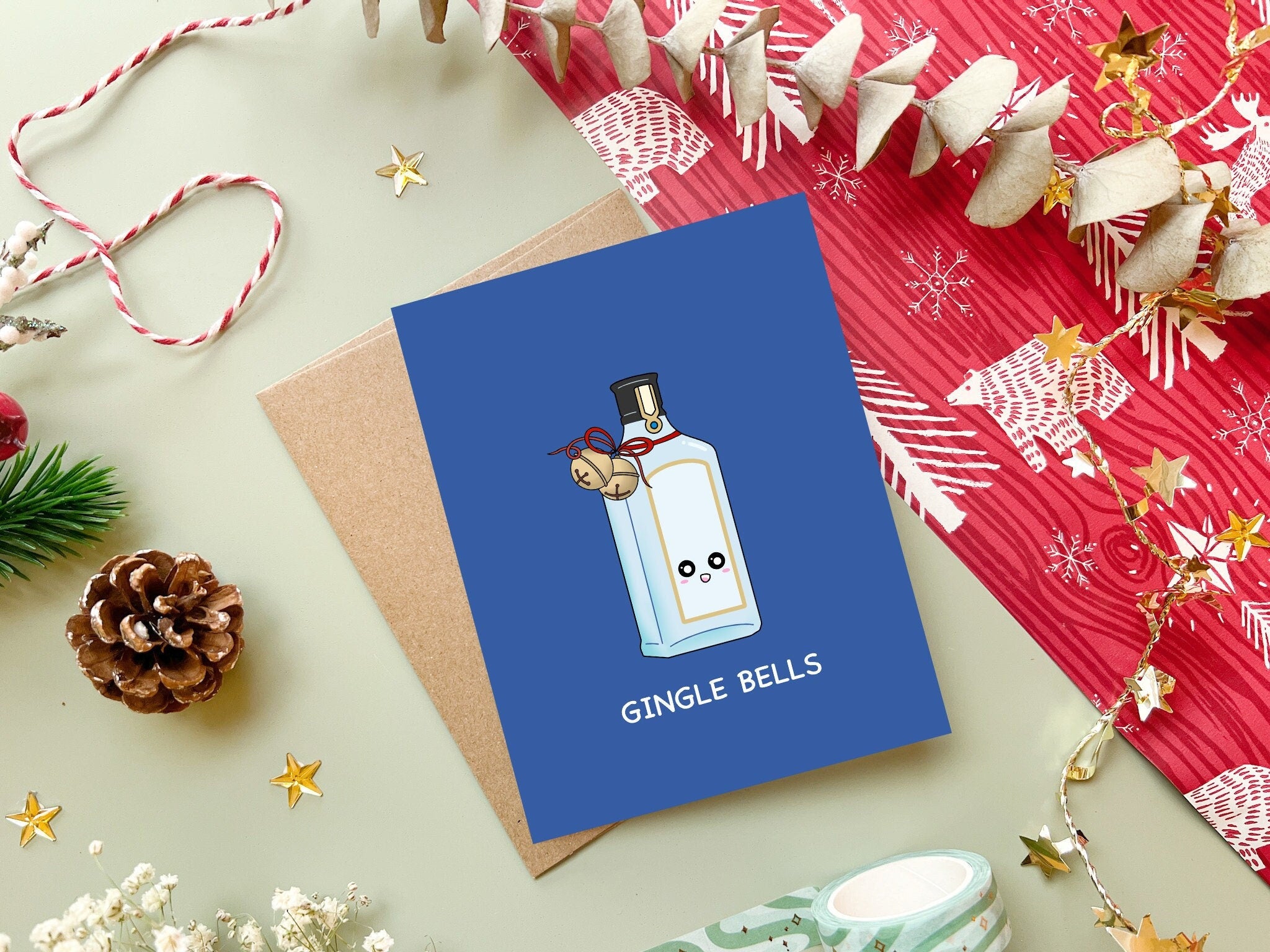 Gingle Bells | Punny Alcohol Christmas Card Gin Drink Jingle Bells Happy Holiday Cards Funny Pun Greeting Card Xmas Gift Christmas Cards