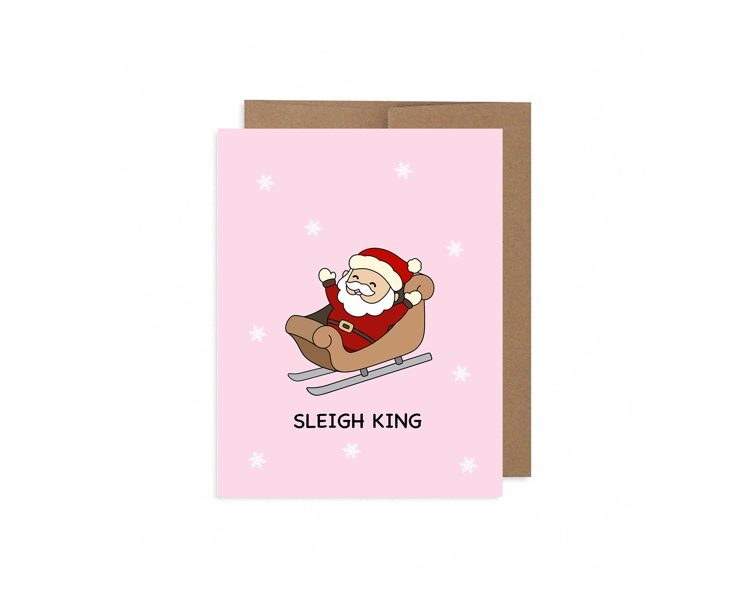 Sleigh King | Funny Santa Christmas Card Slay Santa Clause Holiday Cards Funny Pun Greeting Card Xmas Gift Christmas Cards | Angel + Hare