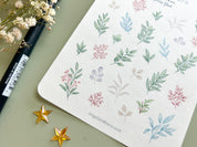 Foliage Sticker Sheet | Clear Leaves Frosted Matte Pretty Journal Stickers Aesthetic Floral Leaf Branches Transparent Washi Deco Stickers