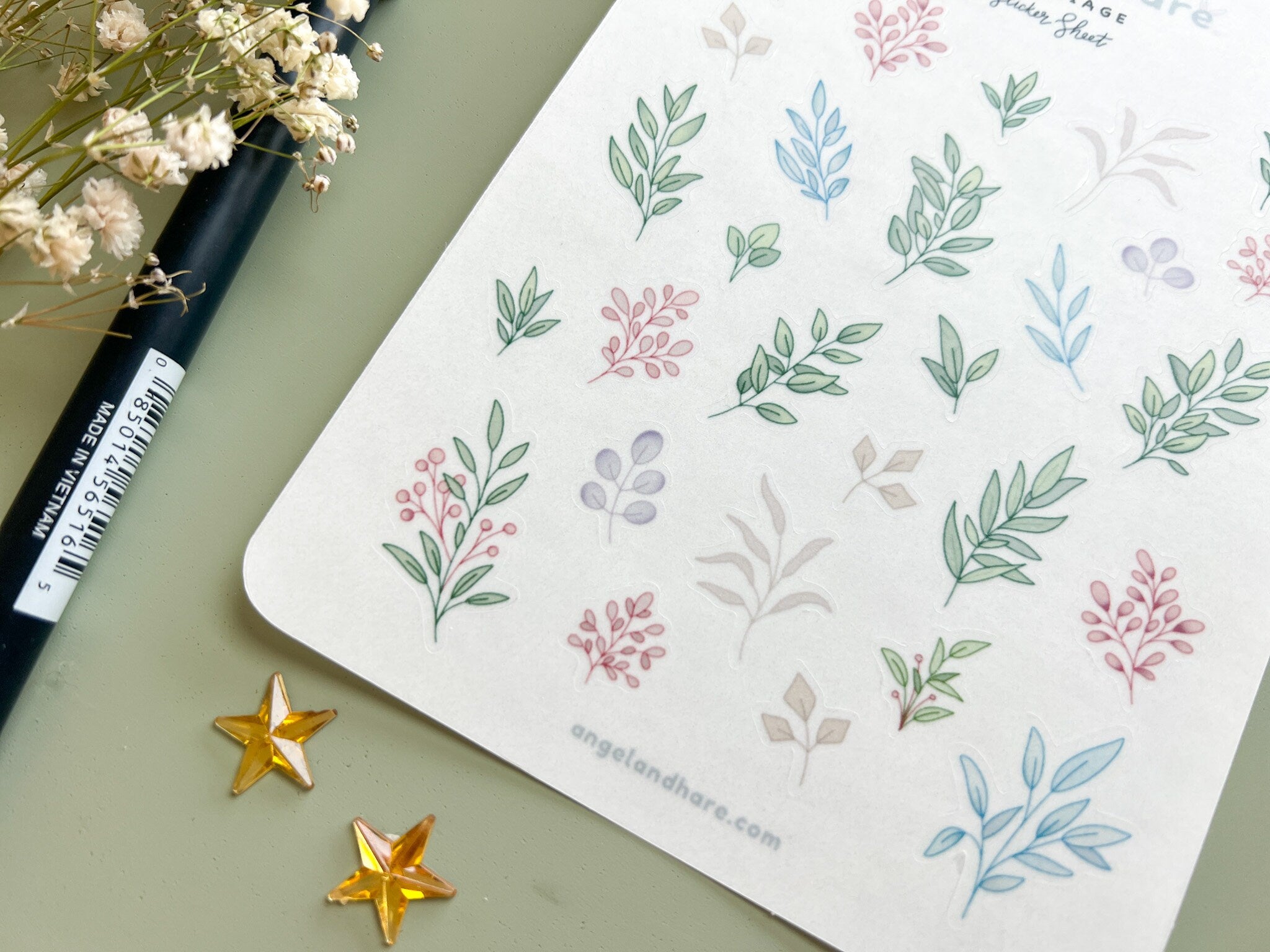 Foliage Sticker Sheet | Clear Leaves Frosted Matte Pretty Journal Stickers Aesthetic Floral Leaf Branches Transparent Washi Deco Stickers