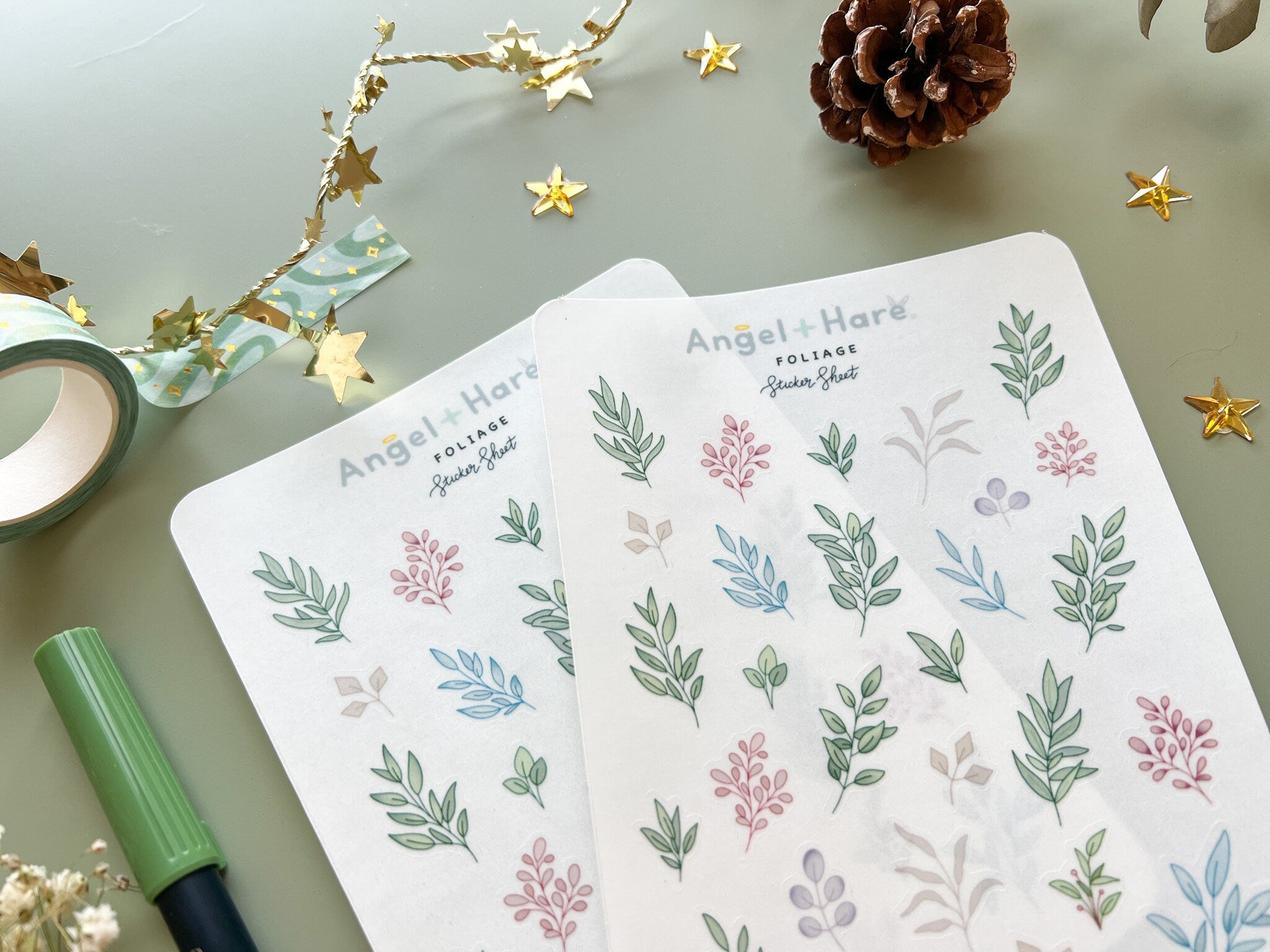 Foliage Sticker Sheet | Clear Leaves Frosted Matte Pretty Journal Stickers Aesthetic Floral Leaf Branches Transparent Washi Deco Stickers