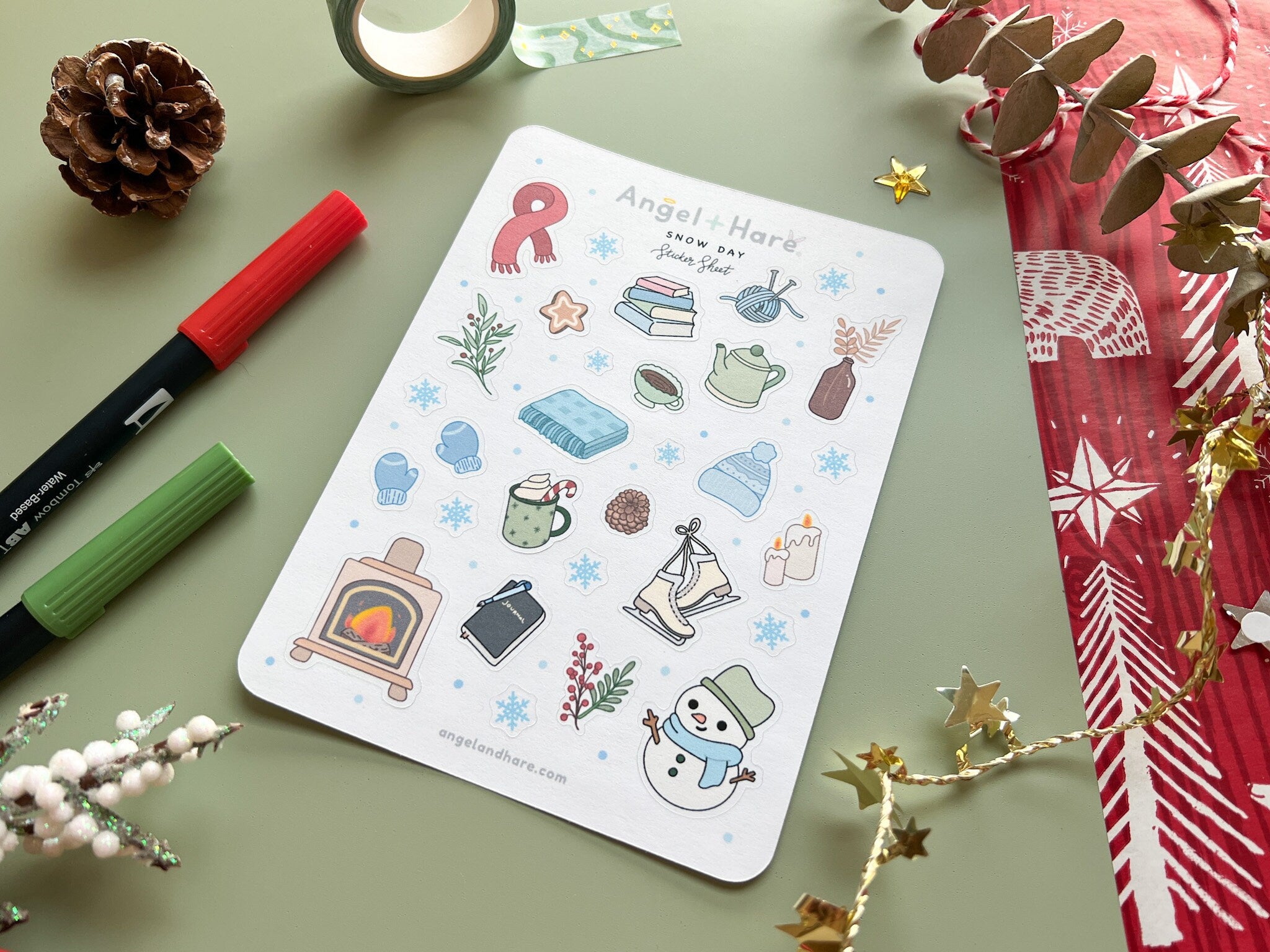 Snow Day Sticker Sheet | Cute Winter Stickers Holiday Christmas Cozy Cottage Hygge Journal Snowflake Aesthetic Planner Bujo Deco Stickers