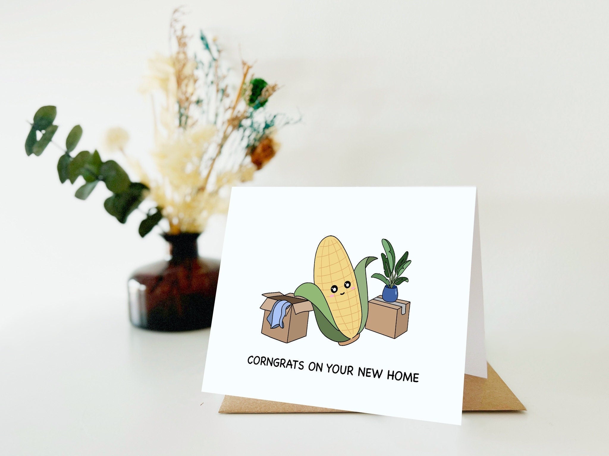 Corngrats On Your New Home | Housewarming Card New Home Moving Day Buy House Apartment Congratulations Funny Corny Greeting Card Cute Corn