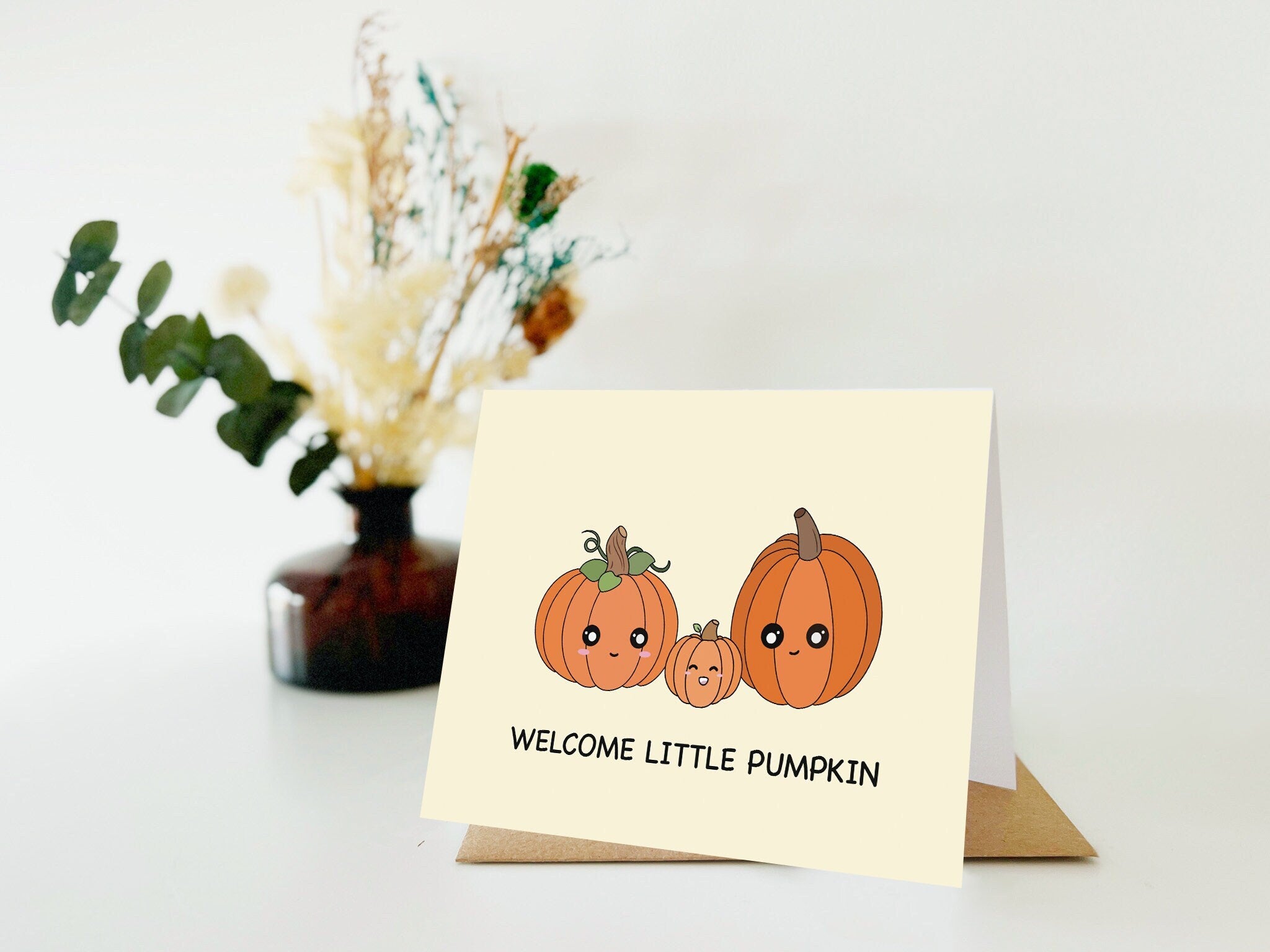 Welcome Little Pumpkin | New Baby Card Pregnancy Welcome Home Baby Funny Greeting Card Congratulations Expecting New Parents Cute Card