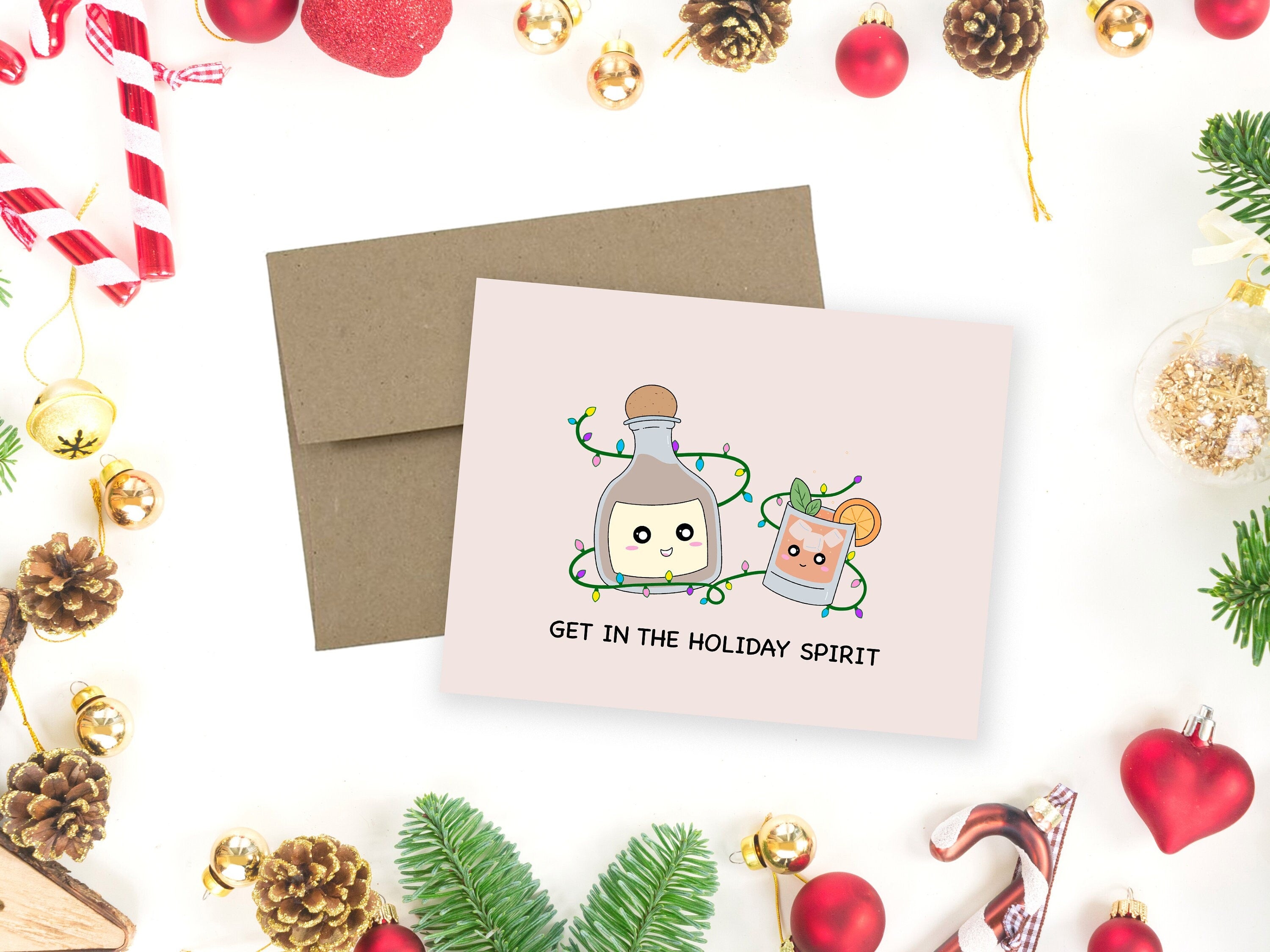 Get In The Holiday Spirit | Christmas Card Holiday Party Alcohol Tequila Gift Xmas Lights Cute Christmas Drinks Funny Festive Greeting Card