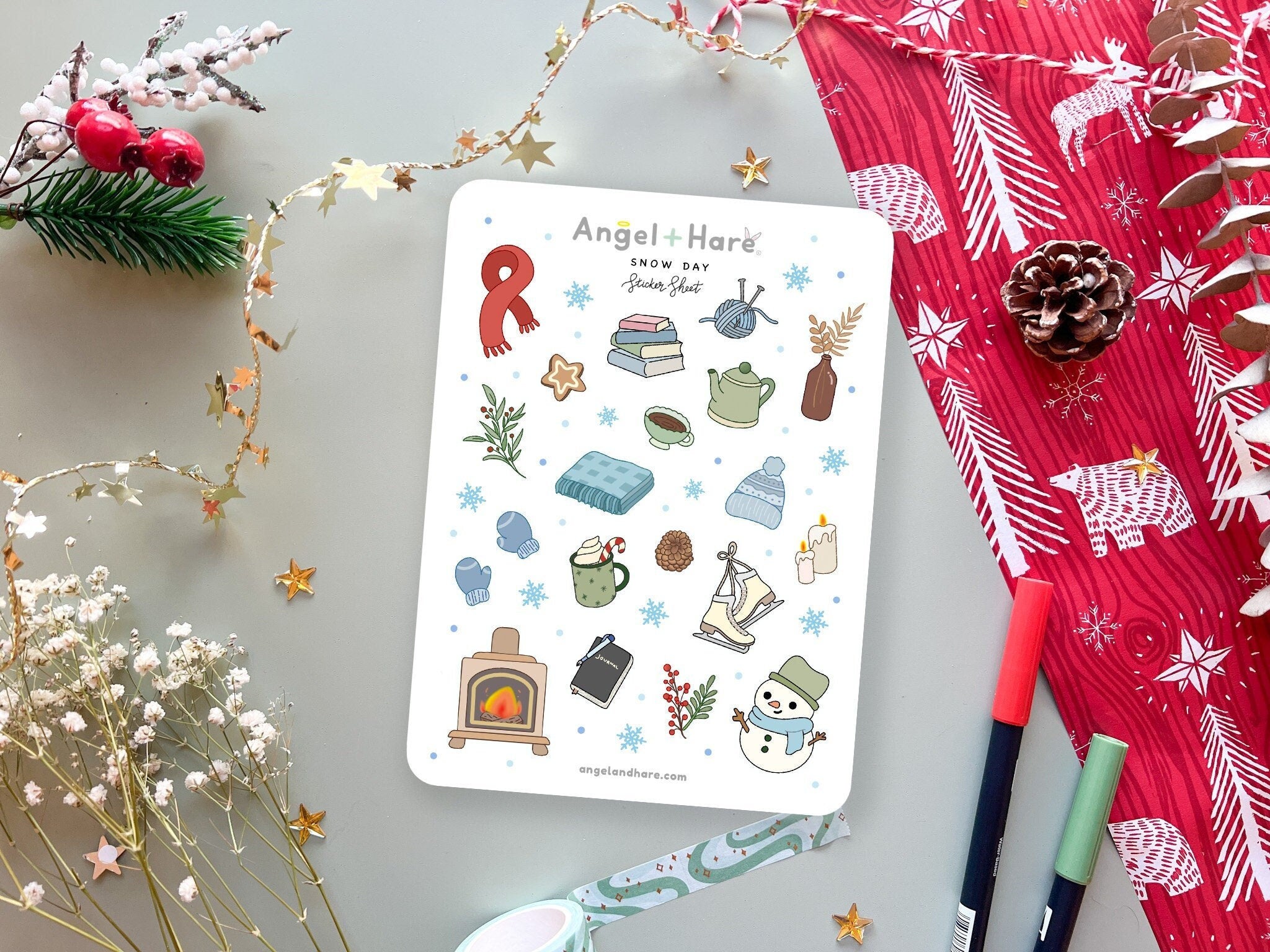 Snow Day Sticker Sheet | Cute Winter Stickers Holiday Christmas Cozy Cottage Hygge Journal Snowflake Aesthetic Planner Bujo Deco Stickers