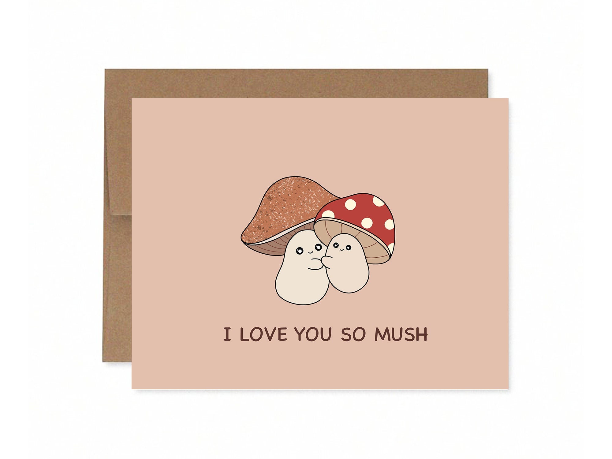 I Love You So Mush | Cute Mushroom Valentine's Card Love Friendship Mother's Day Anniversary Card Mushrooms Hugging Funny Pun Greeting Card