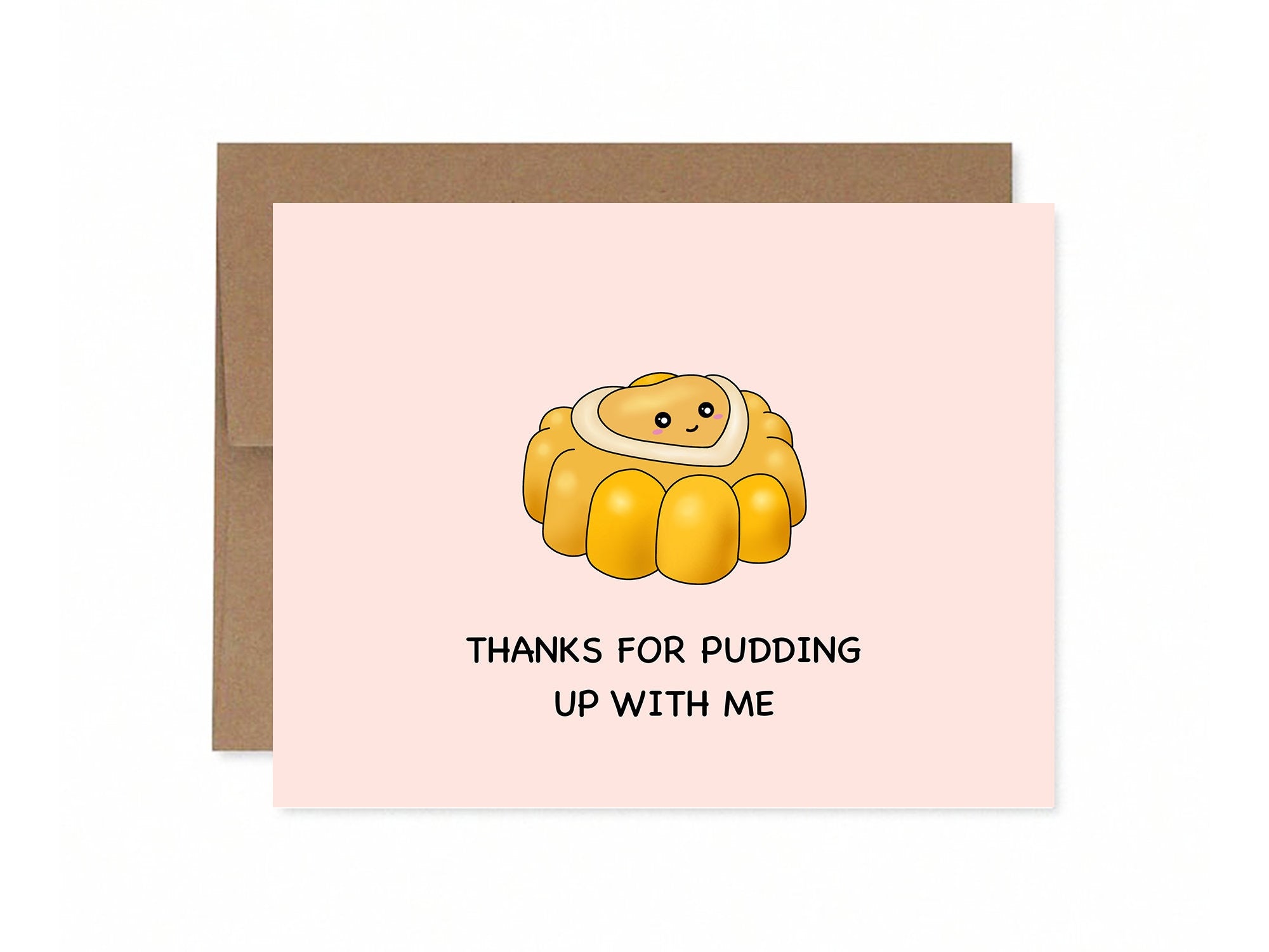 Thanks For Pudding Up With Me | Cute Mango Pudding Valentine's Card Vday Asian Food Dim Sum Dessert Card Funny Mothers Day Greeting Card