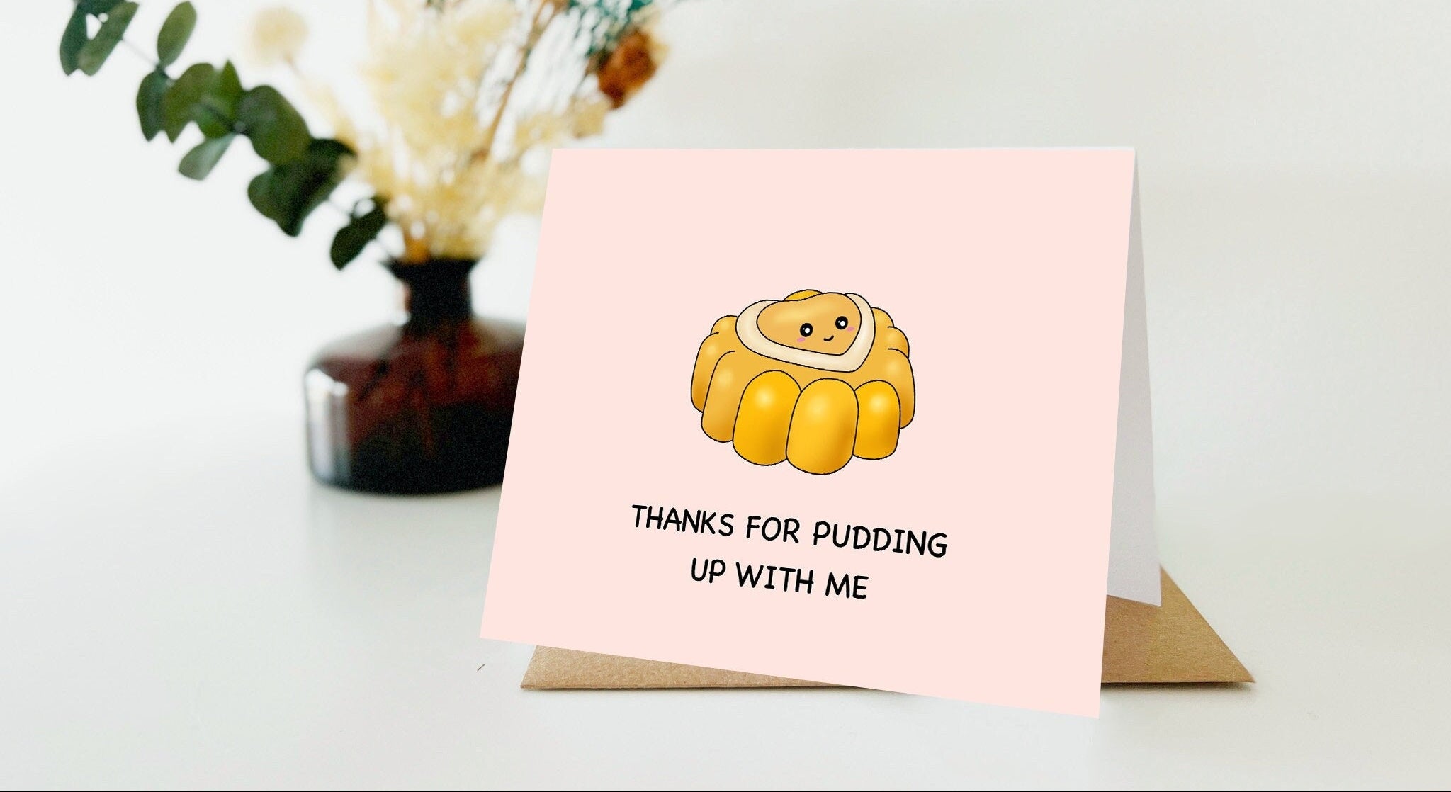 Thanks For Pudding Up With Me | Cute Mango Pudding Valentine's Card Vday Asian Food Dim Sum Dessert Card Funny Mothers Day Greeting Card