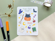 Spooky Season Sticker Sheet | Halloween October Cozy Autumn Vibes Fall Planner Journal Cute Stickers Witch Pumpkin Ghost Deco | Angel + Hare