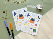 Spooky Season Sticker Sheet | Halloween October Cozy Autumn Vibes Fall Planner Journal Cute Stickers Witch Pumpkin Ghost Deco | Angel + Hare