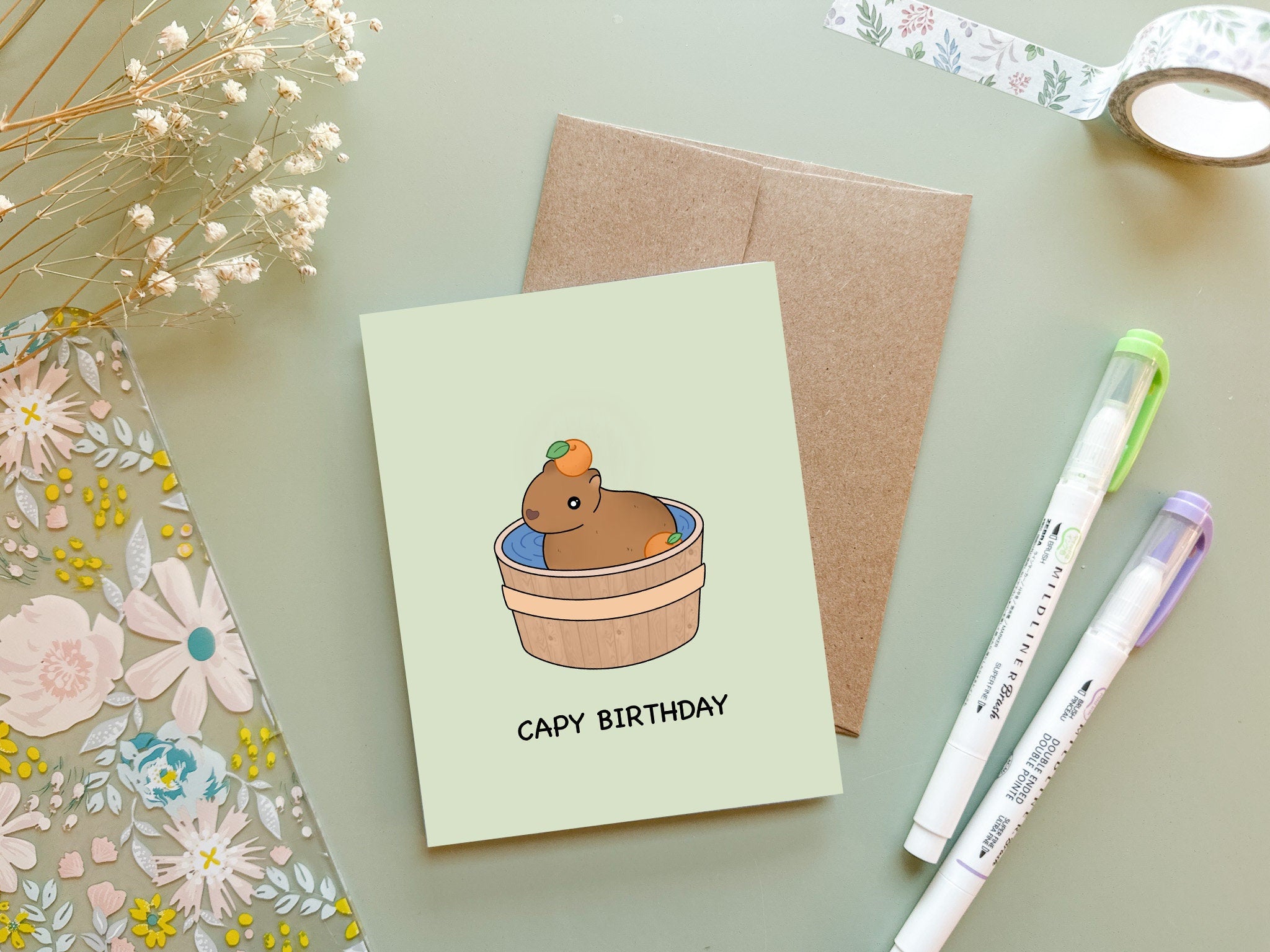 Capy Birthday | Capybara Animal Birthday Card Cute Funny Greeting Card Punny Bday Capybara Gift | Angel + Hare