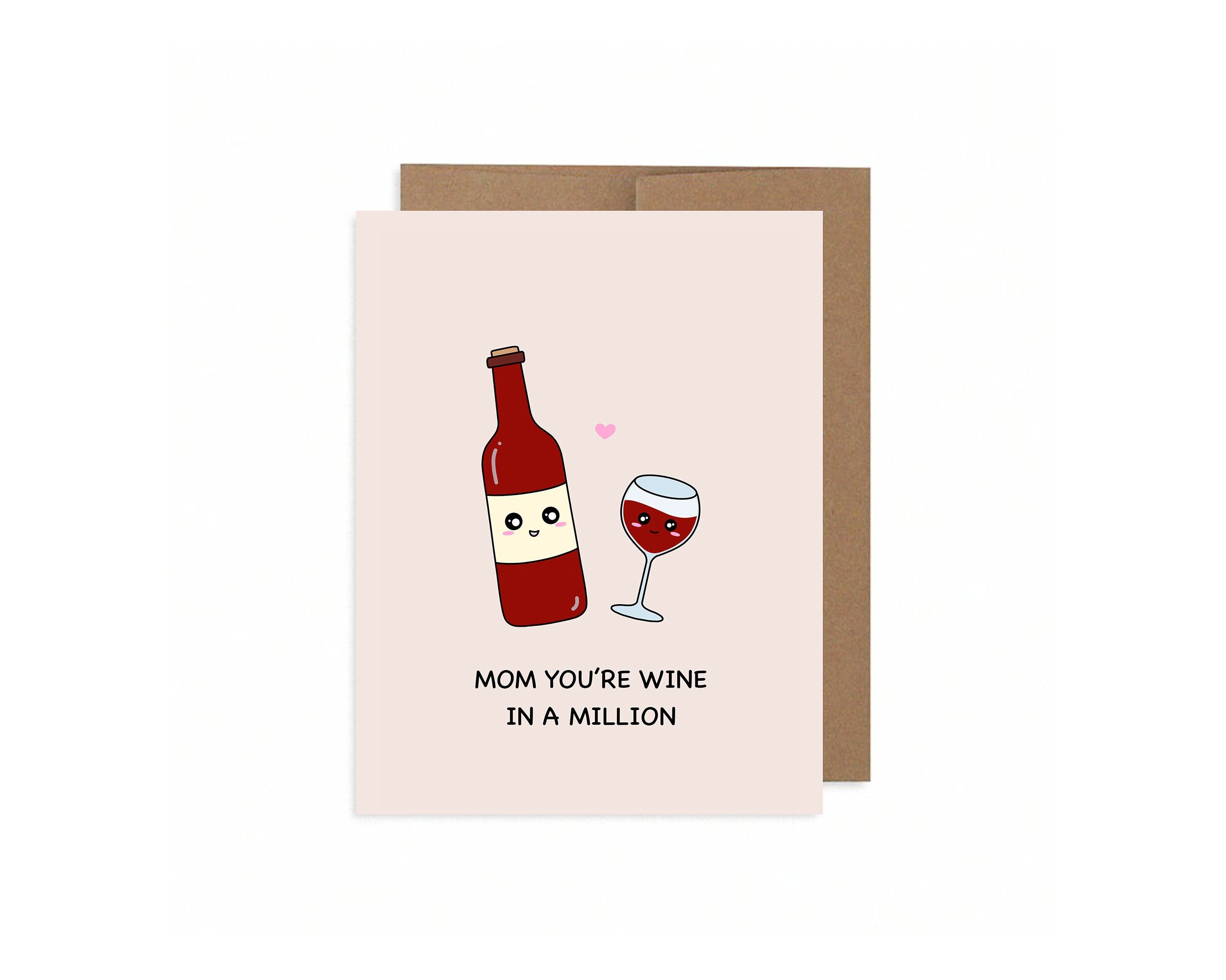 Mom You're Wine In A Million | Mother's Day Card Funny Wine Lovers Mom Appreciation Red Wine Mama Cute Greeting Card | Angel + Hare