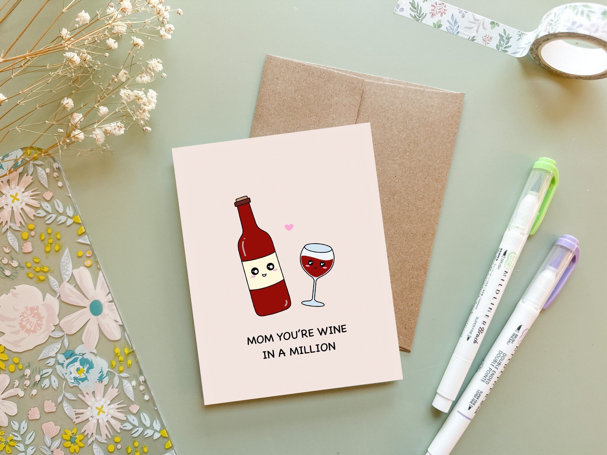 Mom You're Wine In A Million | Mother's Day Card Funny Wine Lovers Mom Appreciation Red Wine Mama Cute Greeting Card | Angel + Hare