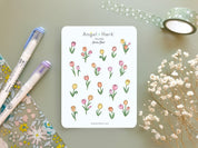 Tulips Sticker Sheet | Clear Spring Flowers Frosted Matte Floral Sticker Line Drawing Botanical Leaves Cute Bullet Journal Deco Stickers