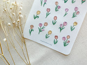 Tulips Sticker Sheet | Clear Spring Flowers Frosted Matte Floral Sticker Line Drawing Botanical Leaves Cute Bullet Journal Deco Stickers