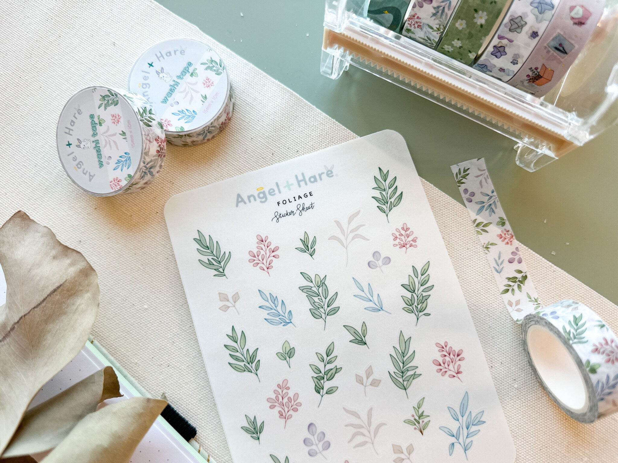 Foliage Washi Tape | Botanical Leaves Pretty Journal Washi Tapes Cute Japanese Washi Masking Tape Flower Branches Sticker Tape Planner Deco