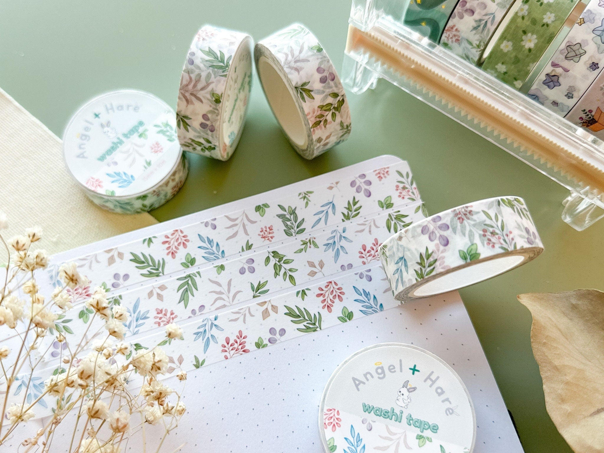 Foliage Washi Tape | Botanical Leaves Pretty Journal Washi Tapes Cute Japanese Washi Masking Tape Flower Branches Sticker Tape Planner Deco