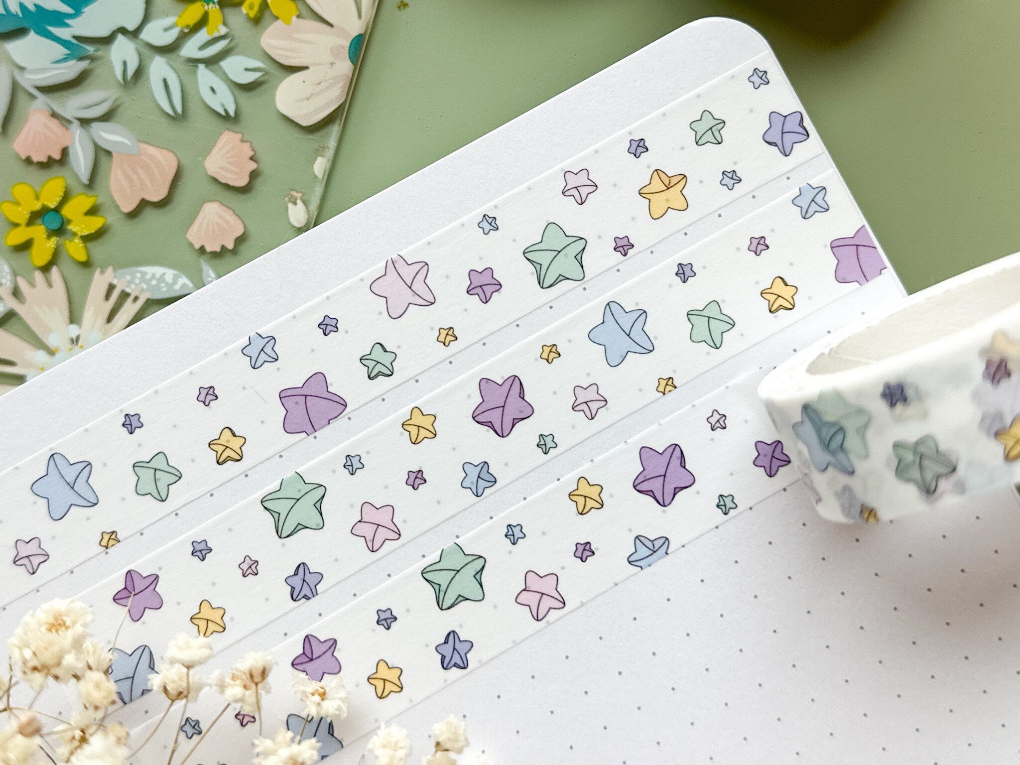 Origami Stars Washi Tape | Journal Pastel Washi Tapes Japanese Paper Folding Star Cute Kawaii Masking Tape Origami Sticker Planner Tape