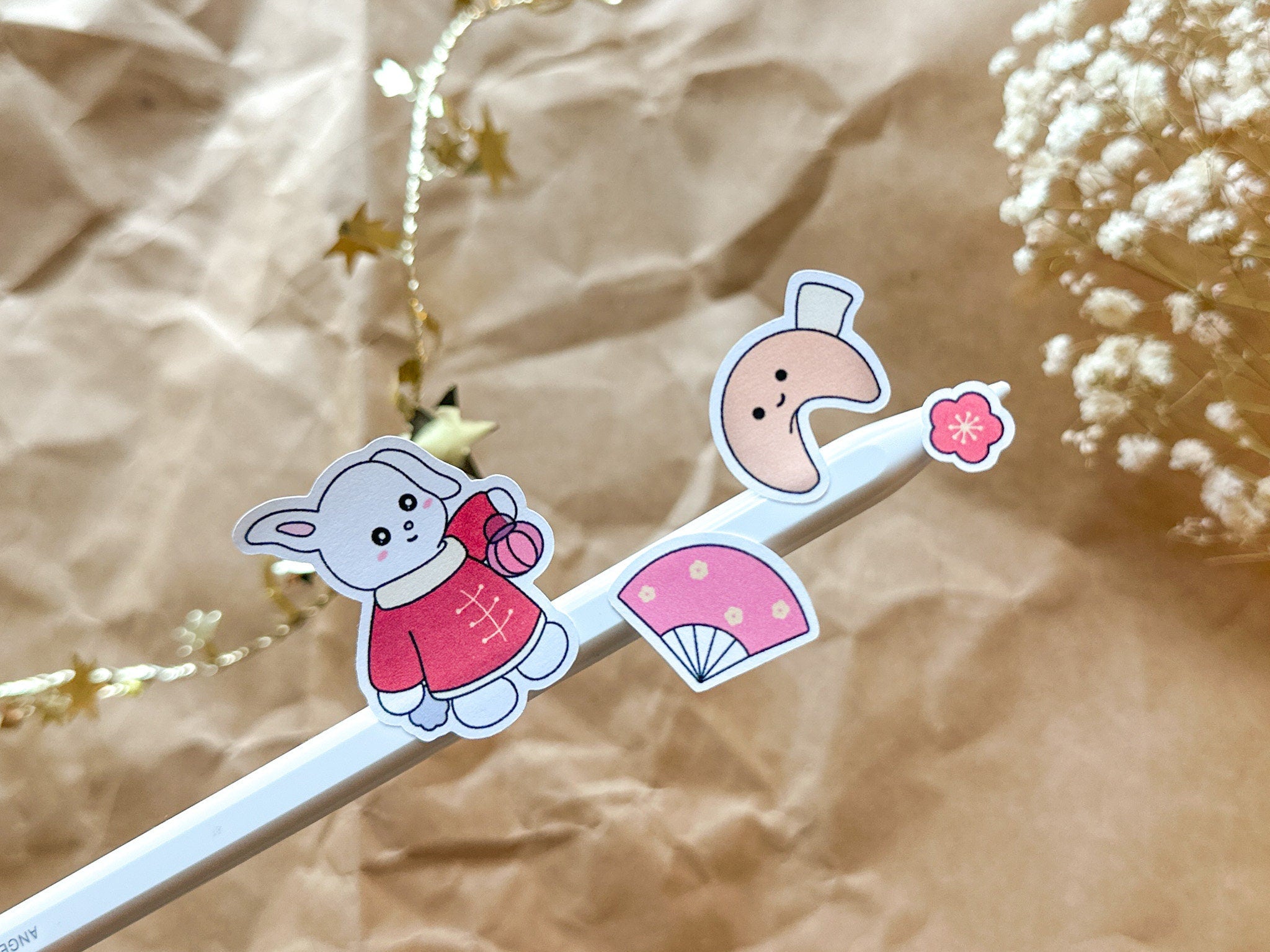 Lunar New Year Sticker Sheet | Chinese New Year Bunny Stickers Sakura Autumn Festival Cute Journal Planner Deco Stickers Lanterns Red Pocket