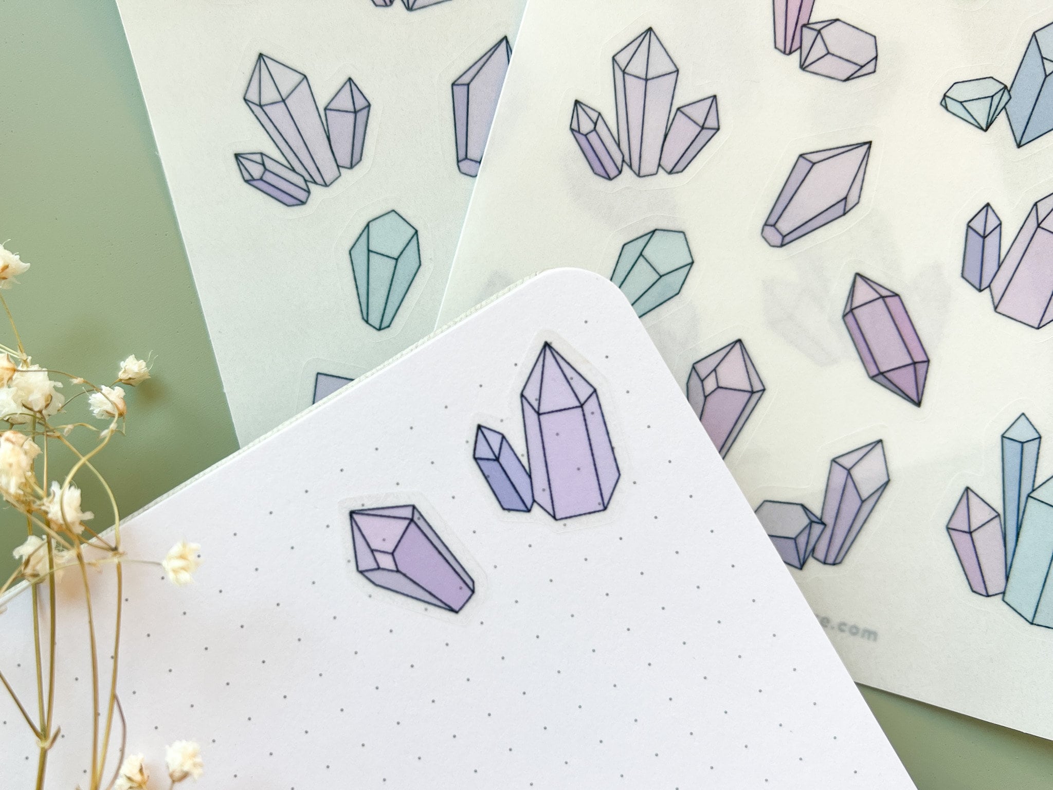 Crystals Sticker Sheet | Clear Matte Journal Planner Stickers Frosted Washi Sticker Metaphysical Crystal Gems Aesthetic Transparent Stickers