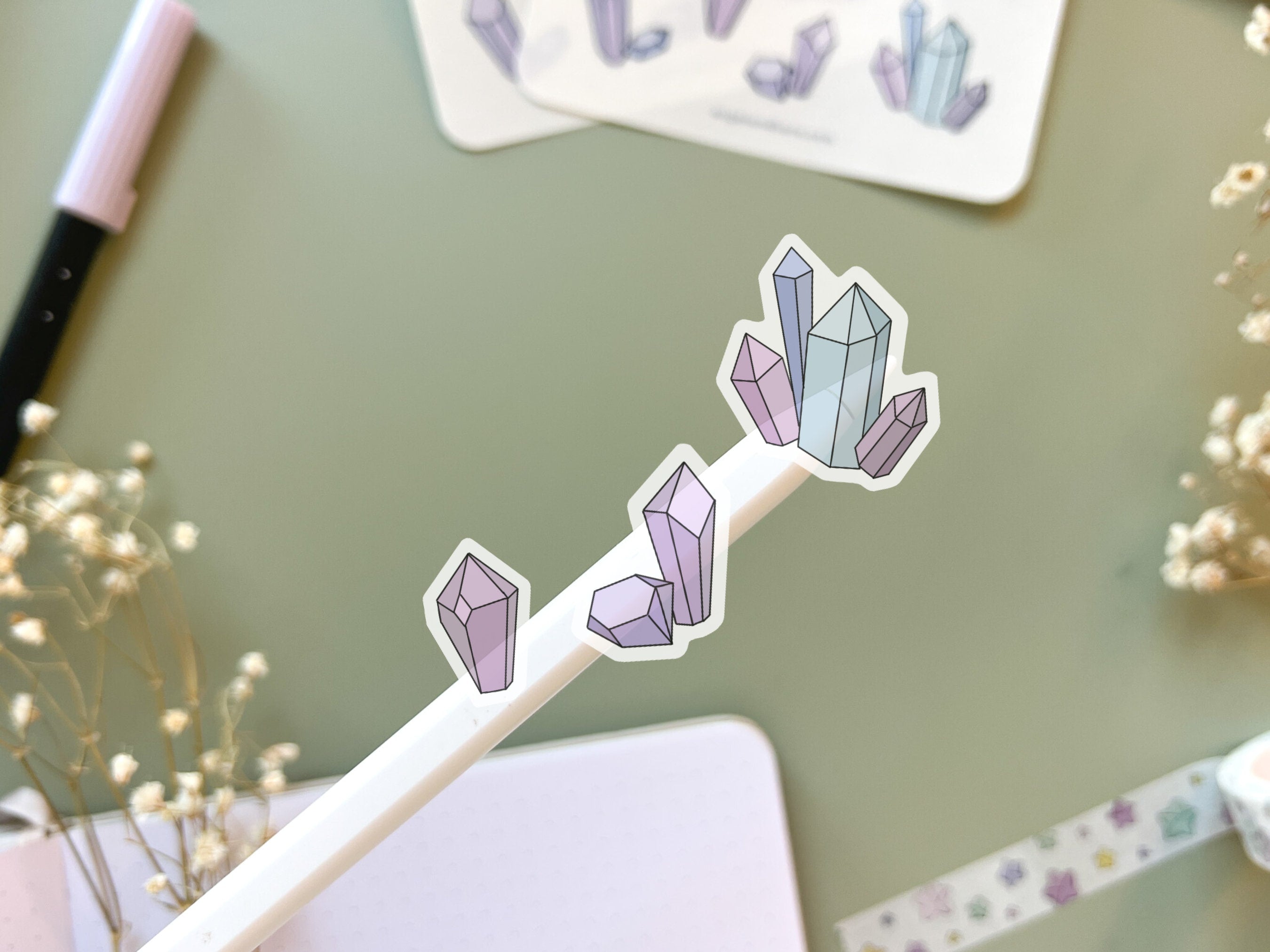 Crystals Sticker Sheet | Clear Matte Journal Planner Stickers Frosted Washi Sticker Metaphysical Crystal Gems Aesthetic Transparent Stickers