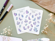 Crystals Sticker Sheet | Clear Matte Journal Planner Stickers Frosted Washi Sticker Metaphysical Crystal Gems Aesthetic Transparent Stickers