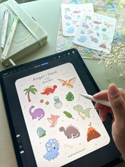 Dino Sticker Sheet | Dinosaur Stickers Jurassic Cute T-Rex Triceratops Dino Themed Sticker Journal Deco Baby Dino Paleontology Dinosaurs