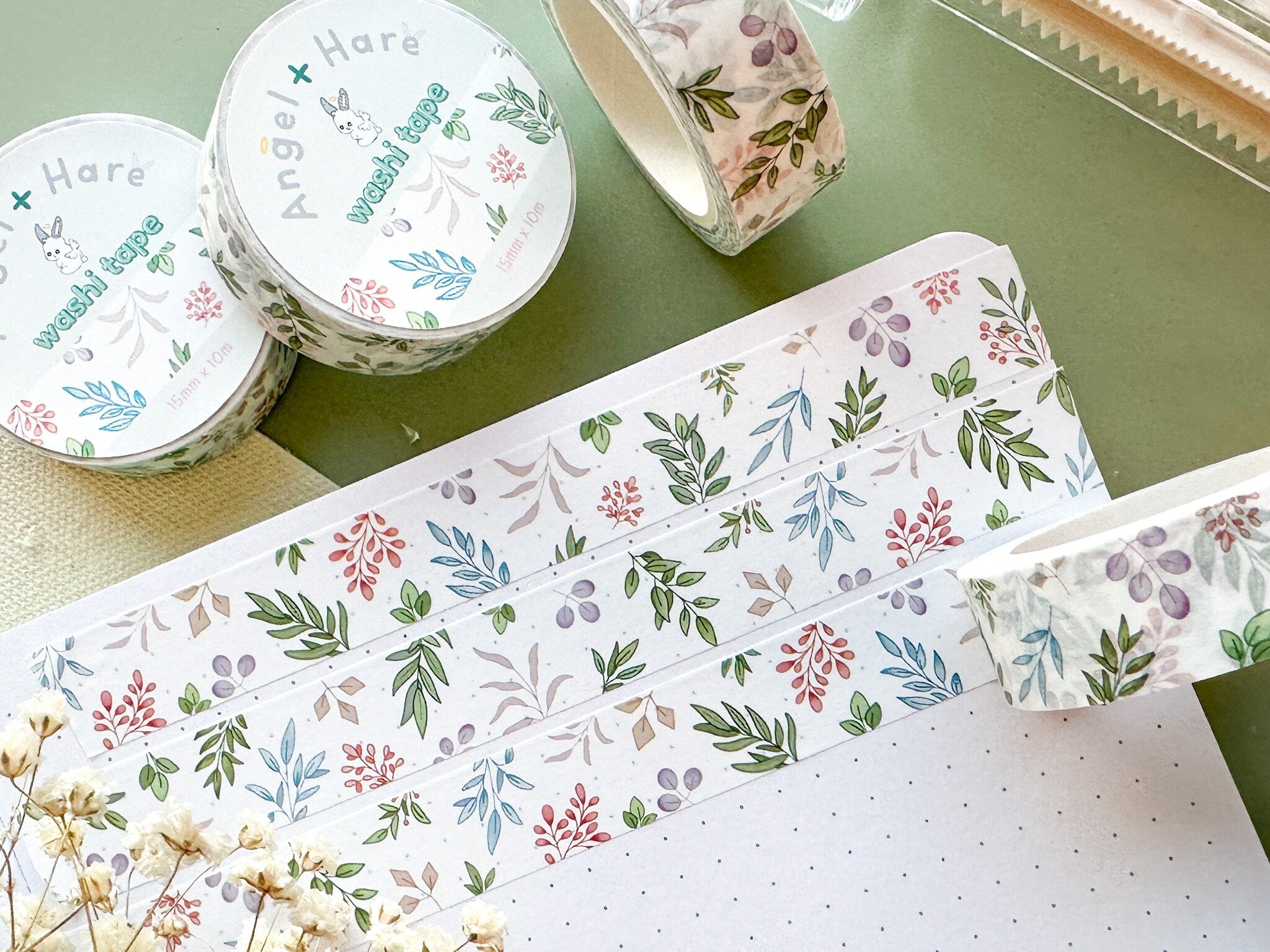 Foliage Washi Tape | Botanical Leaves Pretty Journal Washi Tapes Cute Japanese Washi Masking Tape Flower Branches Sticker Tape Planner Deco
