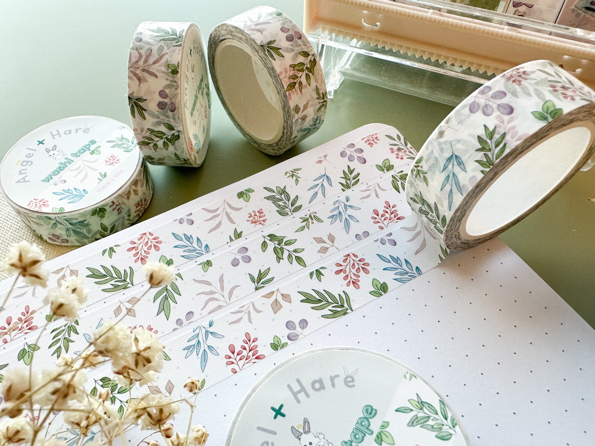 Foliage Washi Tape | Botanical Leaves Pretty Journal Washi Tapes Cute Japanese Washi Masking Tape Flower Branches Sticker Tape Planner Deco
