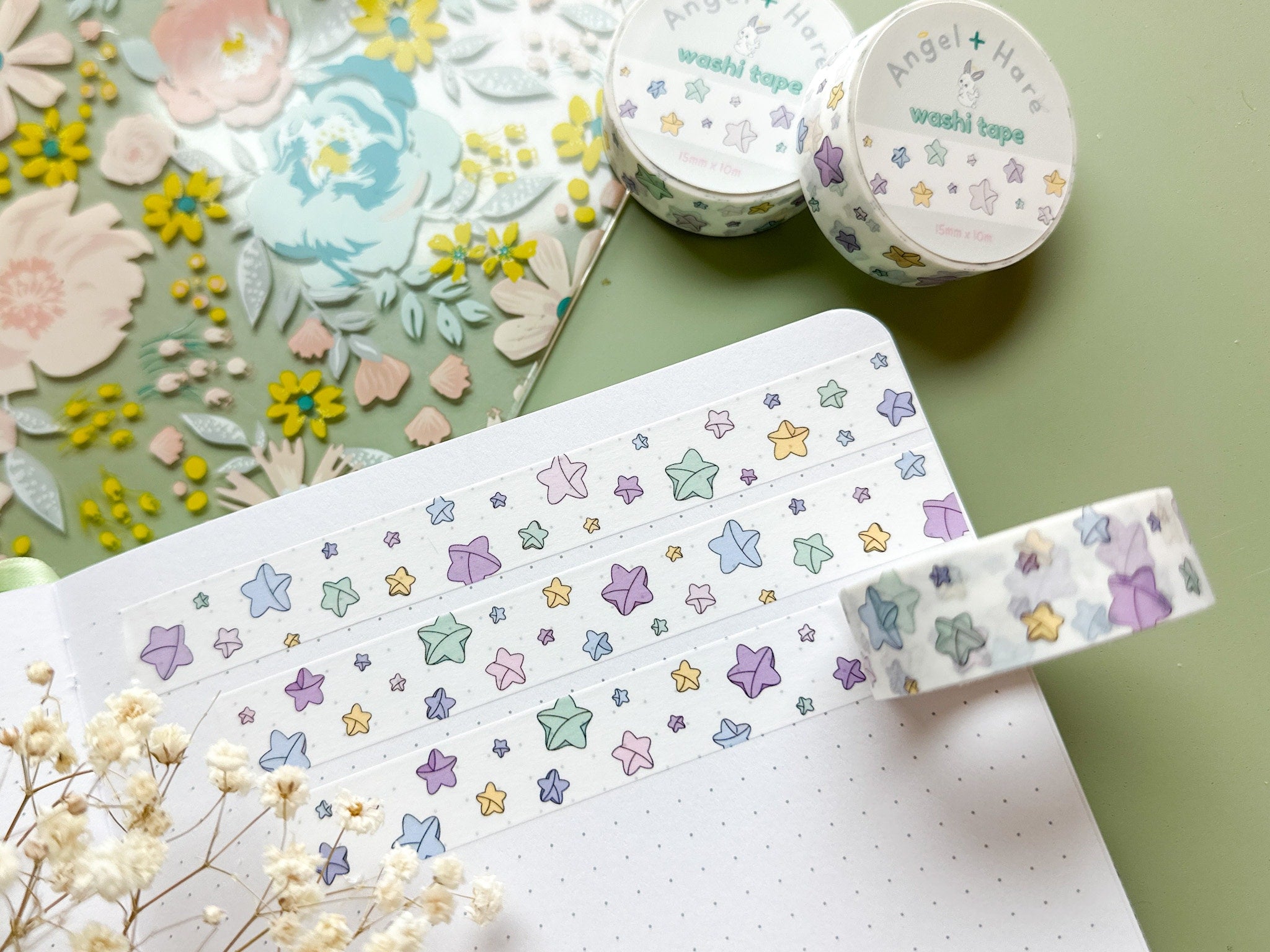 Origami Stars Washi Tape | Journal Pastel Washi Tapes Japanese Paper Folding Star Cute Kawaii Masking Tape Origami Sticker Planner Tape