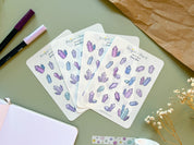 Crystals Sticker Sheet | Clear Matte Journal Planner Stickers Frosted Washi Sticker Metaphysical Crystal Gems Aesthetic Transparent Stickers