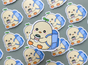 School Ducky Waterproof Sticker | Cute Duck Matte Vinyl Die Cut Laptop Sticker Chubby Duck Sprout Holding Coffee Studious Animal Backpack