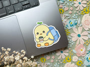 School Ducky Waterproof Sticker | Cute Duck Matte Vinyl Die Cut Laptop Sticker Chubby Duck Sprout Holding Coffee Studious Animal Backpack