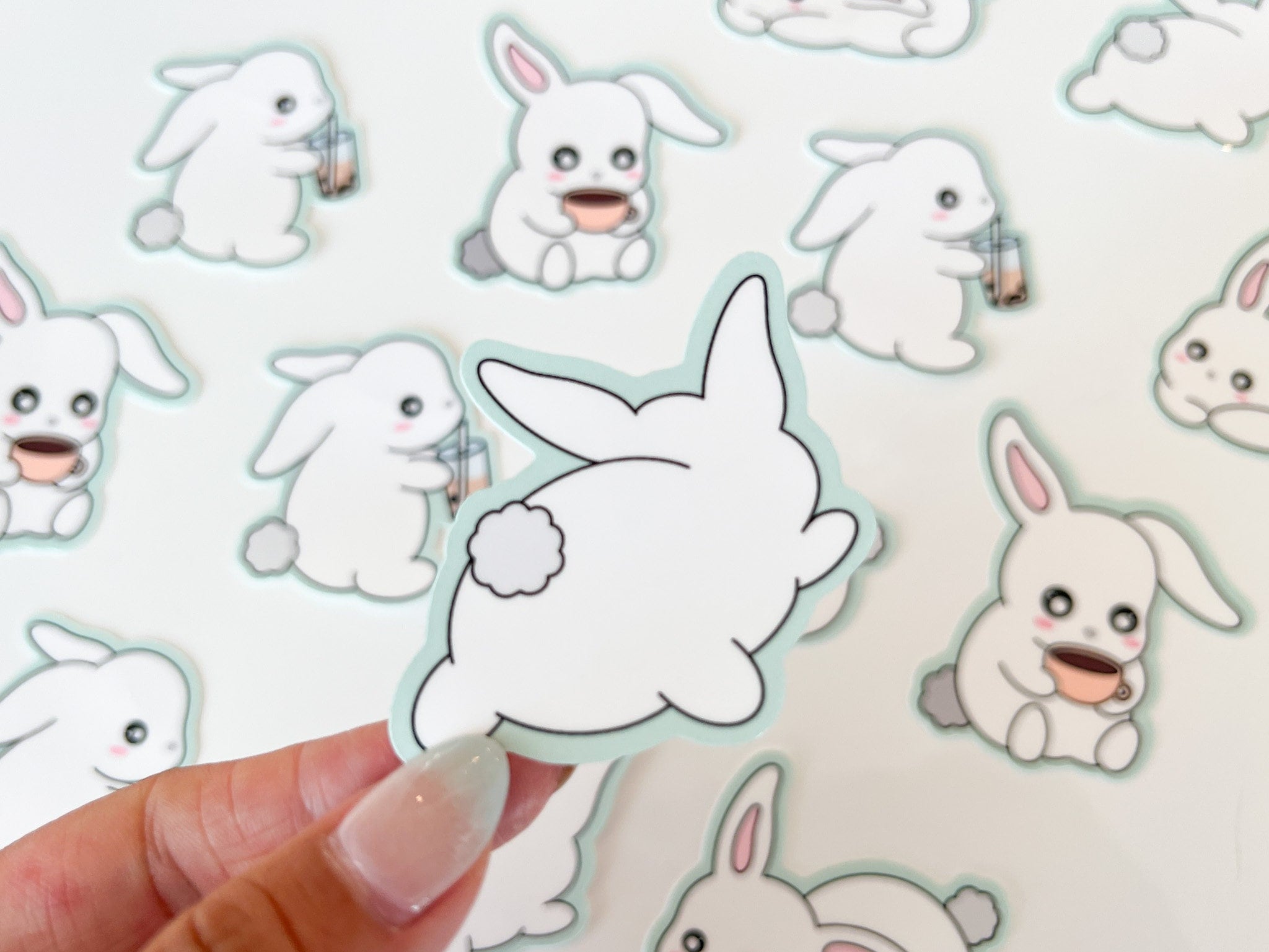 Bunny Butt Waterproof Sticker | Matte Vinyl Die Cut Laptop Sticker Cute Rabbit Water Bottle Sticker Animal Booty Sticker | Angel + Hare