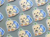 School Ducky Waterproof Sticker | Cute Duck Matte Vinyl Die Cut Laptop Sticker Chubby Duck Sprout Holding Coffee Studious Animal Backpack