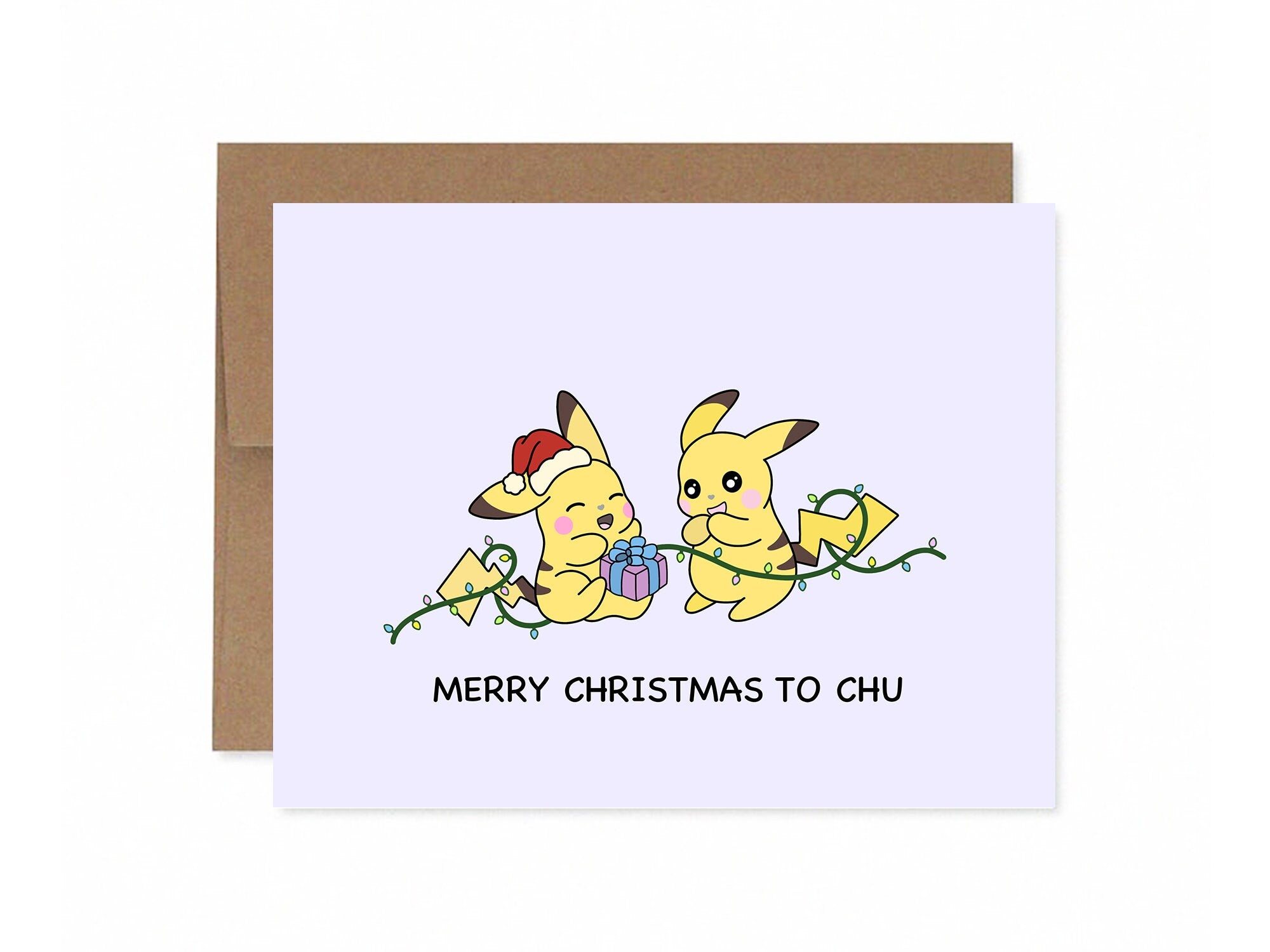Merry Christmas To Chu | Cute Pika Anime Holiday Card Christmas Card Funny Pun Greeting Card Xmas Gift Kawaii Japanese Electric Mouse Card