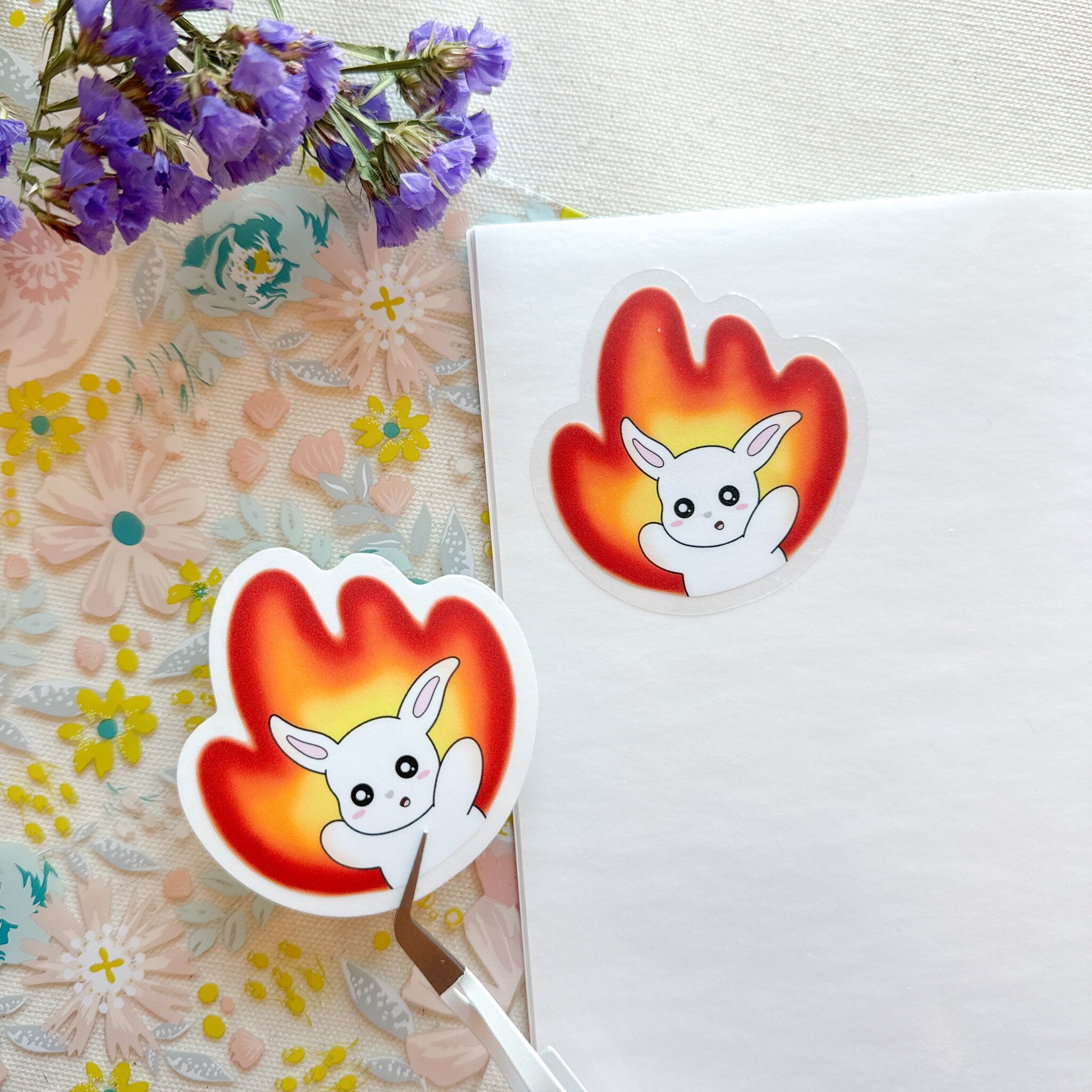 Arsen Bunny Waterproof Sticker | Clear Vinyl Chaotic Fire Bunny Waterproof Laptop Sticker Cute Bunny Funny Durable Bottle Car Decal Sticker