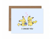 I Chuse You | Cute Pika Anime Love Card Valentines Card Funny Pun Greeting Card Anniversary Kawaii Japanese Electric Mouse Card