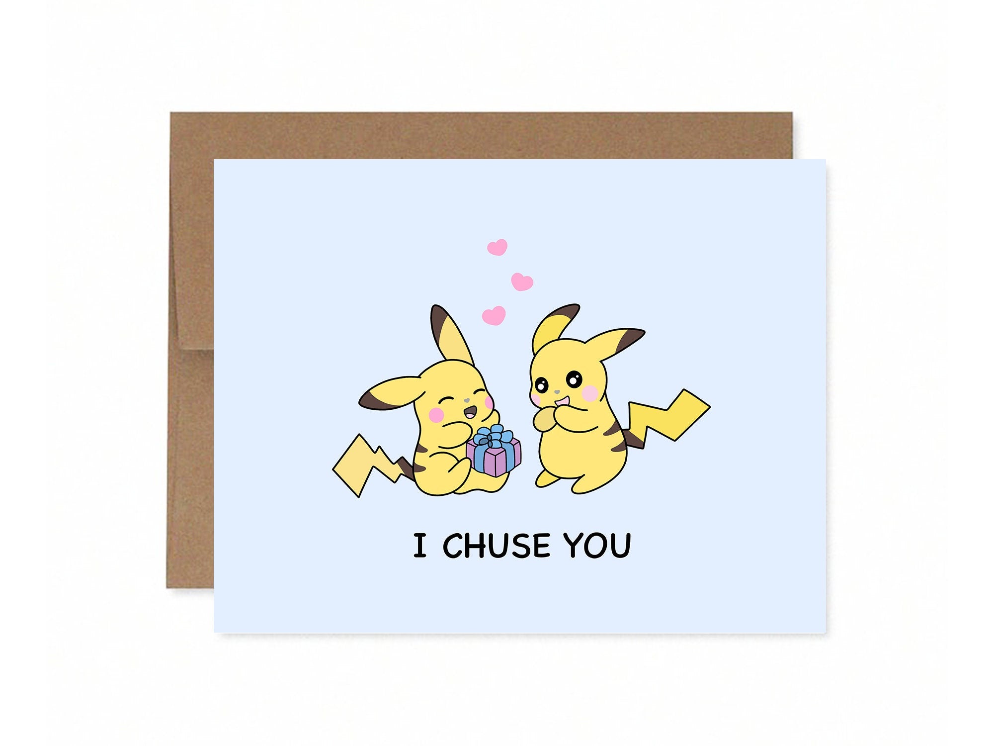I Chuse You | Cute Pika Anime Love Card Valentines Card Funny Pun Greeting Card Anniversary Kawaii Japanese Electric Mouse Card
