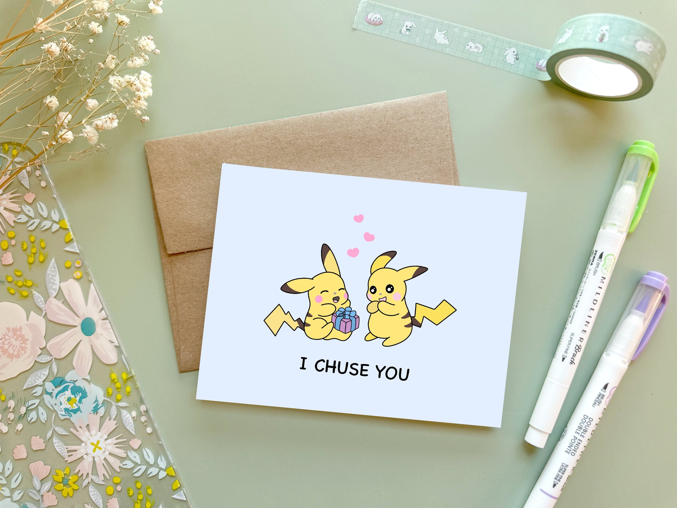 I Chuse You | Cute Pika Anime Love Card Valentines Card Funny Pun Greeting Card Anniversary Kawaii Japanese Electric Mouse Card