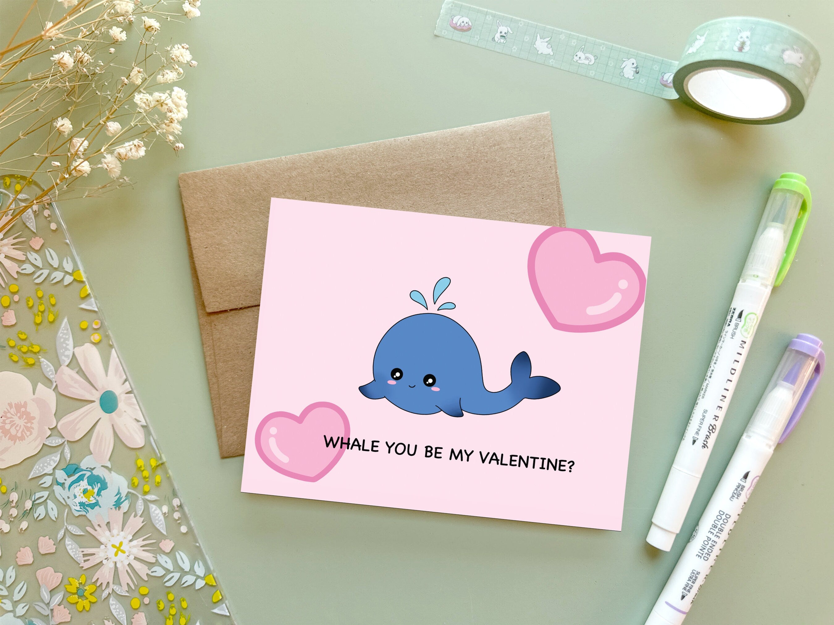 Whale You Be My Valentine? | Vday Card Love Anniversary Cute Whale Narwhal Valentine's Gift Cute Hearts Greeting Card | Angel + Hare